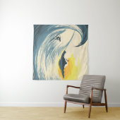 熱帯島波と夕暮れ時のサーファー タペストリー (インサイチュ(横))