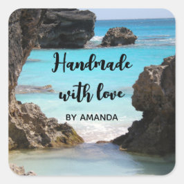 熱帯島海岸の愛の写真で作られる スクエアシール