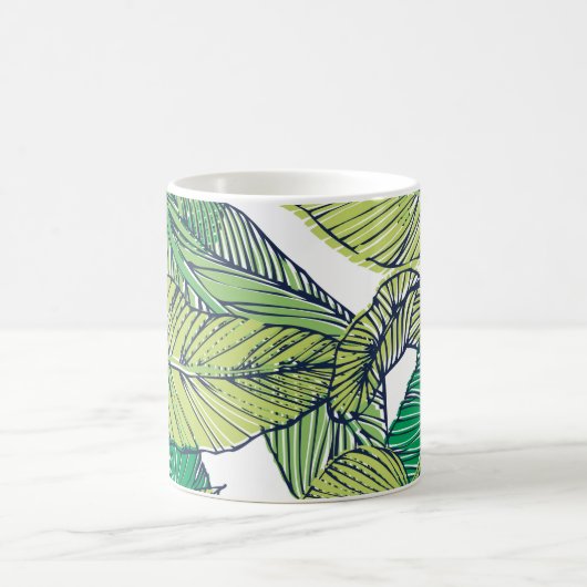 熱帯島葉イラストレーション・ヴィンテージ コーヒーマグカップ (中央)