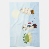 熱帯島近くの海で船が戦う キッチンタオル (縦)