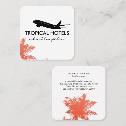 熱帯島飛行機アイコン旅行代理店 スクエア名刺 (正面/裏面)