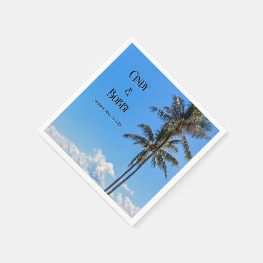 熱帯島、ヤシの木、ブルーシー結婚ズ スタンダードカクテルナプキン (角)