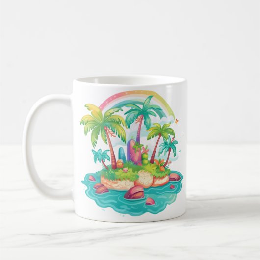 熱帯島 – 椰子の木と虹 コーヒーマグカップ (左)
