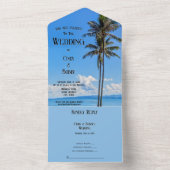 熱帯島、椰子の木、青い海、 オールインワン招待状 (内側)