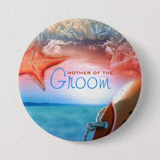 熱帯巡航を結婚している"ビーチテーマ"の新郎 缶バッジ (正面)