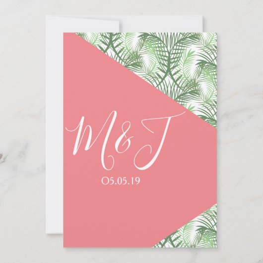 熱帯幾何学パームオアシスピンクブライダルシャワー 招待状 (裏面)