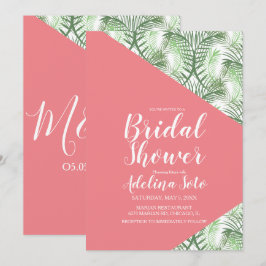 熱帯幾何学パームオアシスピンクブライダルシャワー 招待状