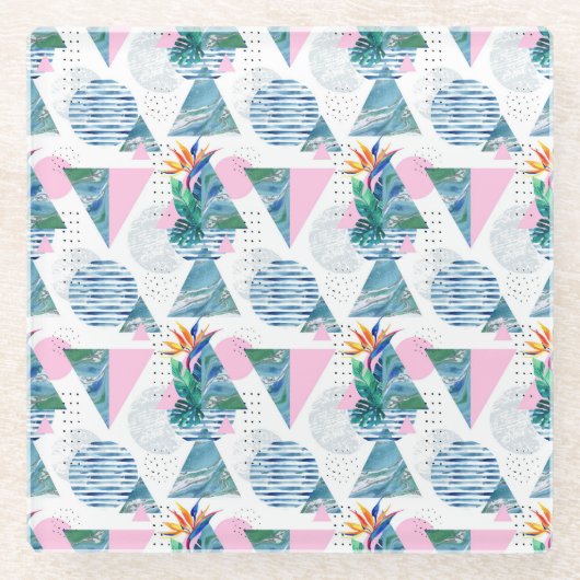 熱帯幾何学的なパターン ガラスコースター (正面)