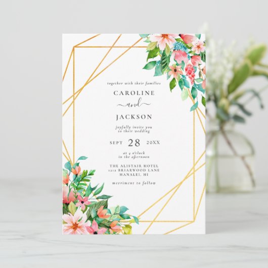 熱帯幾何学的フローラ結婚式招待状 招待状 (スタンド正面)