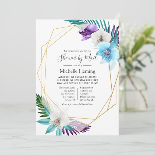 熱帯幾何学的ブライダルまたはベビーシャワー（郵便） 招待状 (スタンド正面)