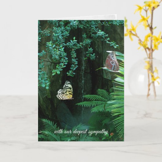 熱帯庭園の悔やみや弔慰一対の蝶 カード (黄色い花)