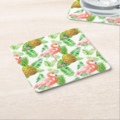 熱帯庭園の水彩模様 スクエアペーパーコースター (アングル)