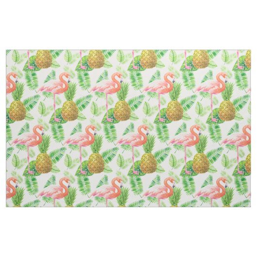 熱帯庭園の水彩模様 ファブリック (ファットクウォーター)