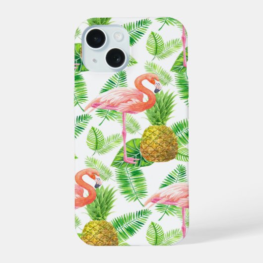 熱帯庭園の水彩模様 iPhone 15ケース (裏面)