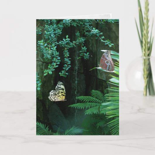 熱帯庭園の蝶のペア悔やみや弔慰 カード (正面)