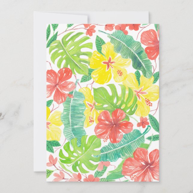 熱帯庭園、ハイビスカスプルメリア、パーム葉 (正面)