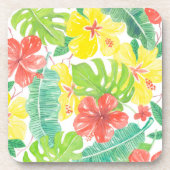 熱帯庭園、ハイビスカスプルメリア、パーム葉 コースター (正面)