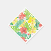 熱帯庭園、ハイビスカスプルメリア、パーム葉 スタンダードカクテルナプキン (角)