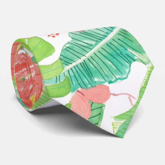 熱帯庭園、ハイビスカスプルメリア、パーム葉 ネクタイ (ロール)