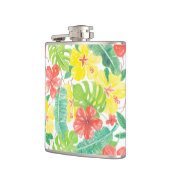 熱帯庭園、ハイビスカスプルメリア、パーム葉 フラスク (左)