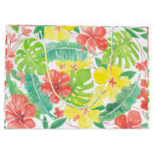 熱帯庭園、ハイビスカスプルメリア、パーム葉 ラージペーパーバッグ (裏面)