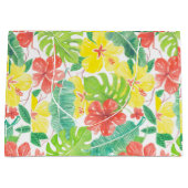 熱帯庭園、ハイビスカスプルメリア、パーム葉 ラージペーパーバッグ (正面)