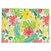 熱帯庭園、ハイビスカスプルメリア、パーム葉 ラージペーパーバッグ (裏面)