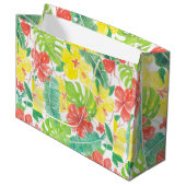 熱帯庭園、ハイビスカスプルメリア、パーム葉 ラージペーパーバッグ (正面アングル)