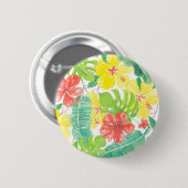 熱帯庭園、ハイビスカスプルメリア、パーム葉 缶バッジ (正面&裏面)