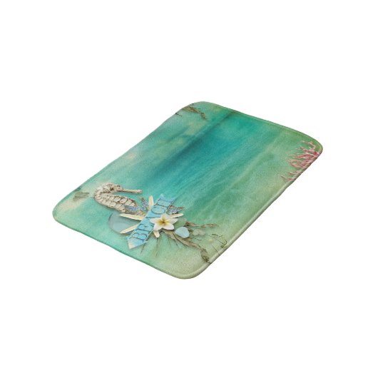 熱帯微風のビーチのタツノオトシゴのヒトデの海 バスマット (アングル)