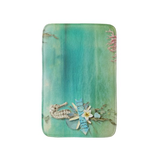 熱帯微風のビーチのタツノオトシゴのヒトデの海 バスマット (正面縦)