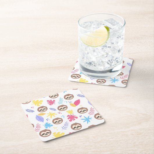 熱帯怠惰及び葉パターン スクエアペーパーコースター (インサイチュ)