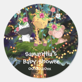 熱帯性のジャングルサファリ動物の木の光 ラウンドシール