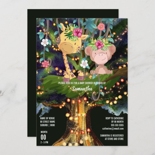 熱帯性のジャングル動物のナイトライトキリン類人猿 招待状 (正面/裏面)