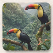 熱帯性のトカンの鳥が二羽 コースター (正面)