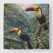 熱帯性のトカンの鳥が二羽 スクエア壁時計 (正面)