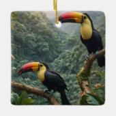熱帯性のトカンの鳥が二羽 セラミックオーナメント (正面)