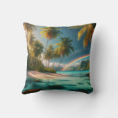 熱帯性のビーチで虹とヤシの木 クッション (裏面)