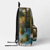熱帯性のビーチで虹とヤシの木 プリントバックパック (左)