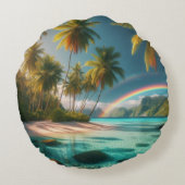 熱帯性のビーチで虹とヤシの木 ラウンドクッション (裏面)