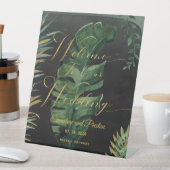 熱帯性のヤシが我々の手に結婚歓迎 台座サイン (インサイチュ)