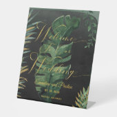 熱帯性のヤシが我々の手に結婚歓迎 台座サイン (正面)