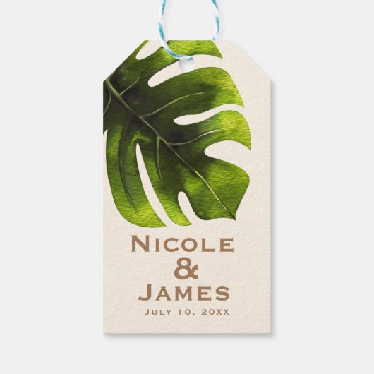 熱帯性のヤシのエレガント葉のモダン夏結婚の様子 ギフトタグ (裏面)