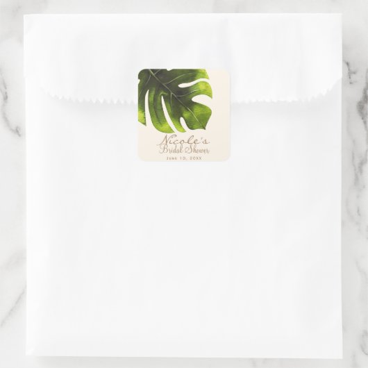 熱帯性のヤシのエレガント葉のモダン夏結婚の様子 スクエアシール (バッグ)