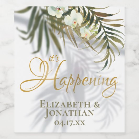 熱帯性のヤシの影それが起こっているの日付を保存 ワインラベル (シングルラベル)