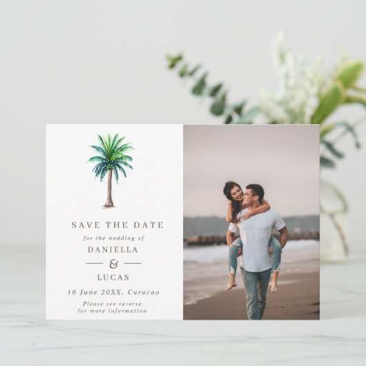 熱帯性のヤシの木の目的地の結婚式の写真 セーブザデート (スタンド正面)