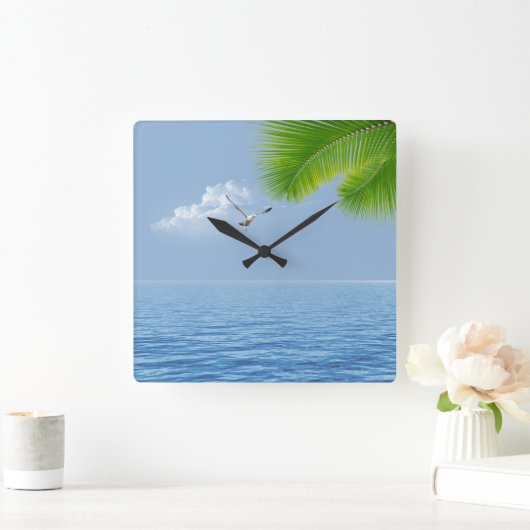 熱帯性のヤシの水上 スクエア壁時計 (ホーム)