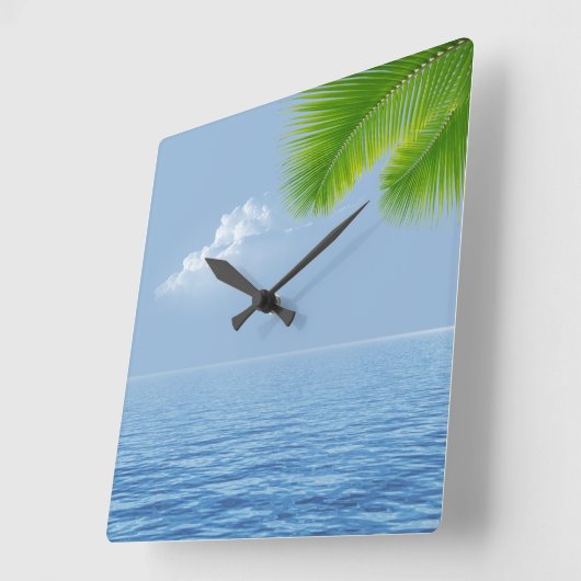 熱帯性のヤシの水上 スクエア壁時計 (傾斜)