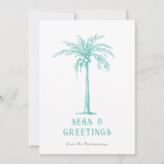 熱帯性のヤシの海とグリーティングクリスマスフォト シーズンカード (正面)