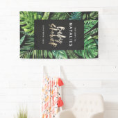 熱帯性のヤシの葉とスクリプトのベビーシャワー 横断幕 (インサイチュ)